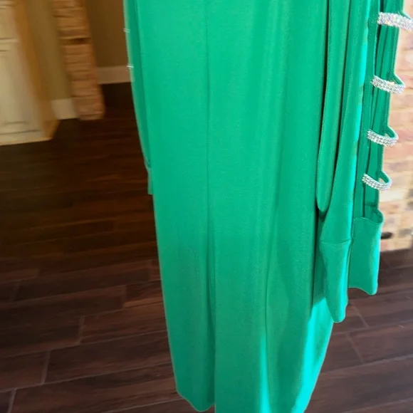 MSK Kelly Green RHINESTONE 3/4 Sleeve Sheath Dress V Neck Size 2X NEW - Picture 8 of 9